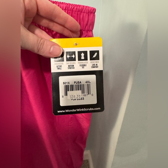 NEW Wonderwink Elastic Waist Women’s 4X 4XL Scrub Bottoms Fuchsia Pink Pants - Picture 2 of 10